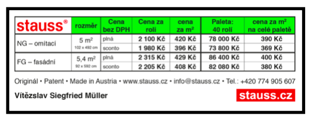 CENÍK keramického pletiva STAUSS